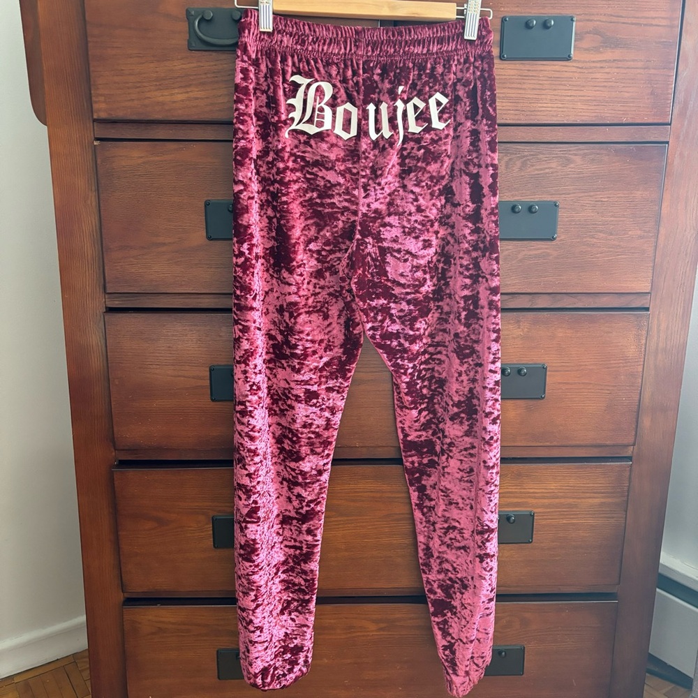 Forever 21 Burgundy “Boujee” Booty Butt Velour Lounge Pants Size XS